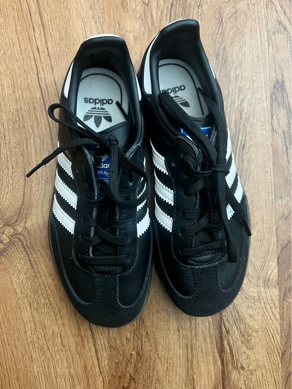 adidas Kids Black Sneakers with White Three Stripes size 1